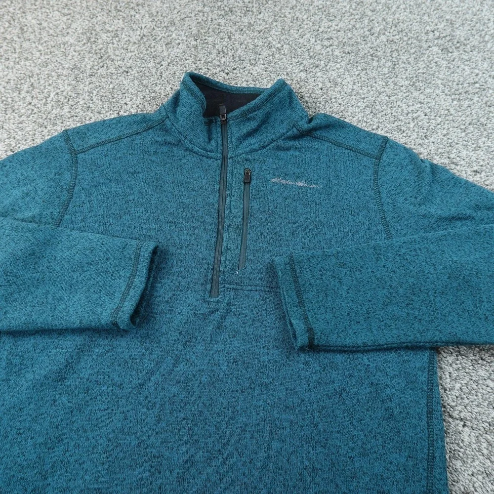 Eddie Bauer Sweater Mens L Blue Fleece 1/4 Zip Mock Neck Pullover Outdoor Hiking